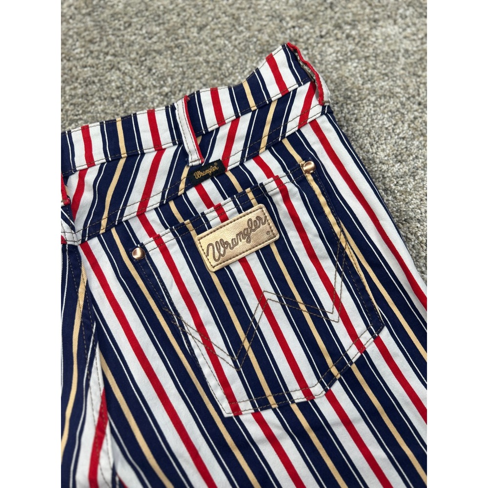 Wrangler Wanderer High Rise Flare Jeans Red White Blue Striped 33x32  #0700